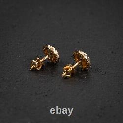Men's 0.20Ct 14K Gold Round Circle Nugget Iced Natural Diamond Stud Earrings
