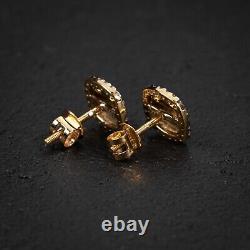 Men's 0.20Ct 14K Yellow Gold Square Nugget Iced Natural Diamond Stud Earrings
