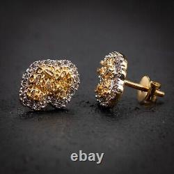 Men's 0.25Ct 14K Gold Two Tone Nugget Iced Natural Diamond Stud Earrings