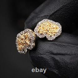 Men's 0.25Ct 14K Gold Two Tone Nugget Iced Natural Diamond Stud Earrings