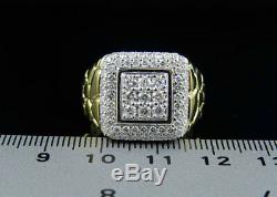 Men's 10K Yellow Gold Nugget Square Frame Genuine Diamond Engagement Ring 1.55CT