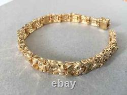 Men's 10K Yellow Gold Over 8mm Thick Nugget Cuff Large Heavy Chunky 9Bracelet