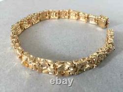 Men's 10K Yellow Gold Over 8mm Thick Nugget Cuff Large Heavy Chunky 9Bracelet