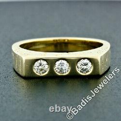 Men's 14K Gold 3 Stone Burnish Diamond Nugget Pattern High-Profile Band Ring