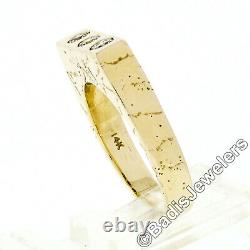 Men's 14K Gold 3 Stone Burnish Diamond Nugget Pattern High-Profile Band Ring