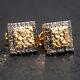 Men's 14k Yellow Gold Authentic Natural Diamond Square Nugget Stud Earrings