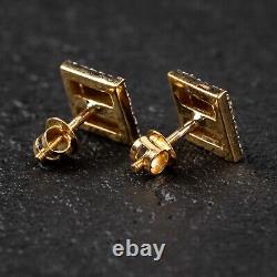 Men's 14K Yellow Gold Authentic Natural Diamond Square Nugget Stud Earrings