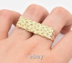 Men's 14K Yellow Gold Plated Nugget Rectangular Two Finger Ring 925 sILVER