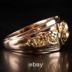 Men's 14k Yellow Gold / 20k Natural Gold Nugget Round Diamond Ring. 20ct 17.03g