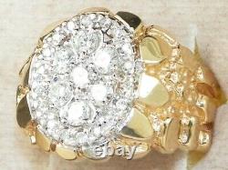Men's 14k Yellow Gold Diamond-1.11 tcw Nugget Band Fine Cluster Ring-Size 11