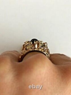 Men's 14k Yellow Gold Star Sapphire & Diamond Nugget Ring VERY FINE RING
