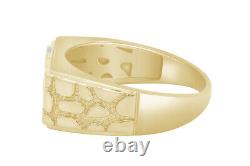 Men's Nugget Band Rectangle Ring Real Round Diamond Accent Solid 10k Yellow Gold