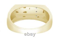 Men's Nugget Band Rectangle Ring Real Round Diamond Accent Solid 10k Yellow Gold