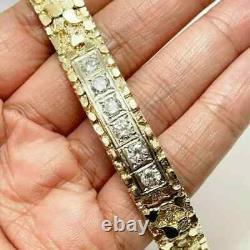 Men's Nugget Bracelet 3Ct Round Cut Real Moissanite 14K Yellow Gold Finish 10mm