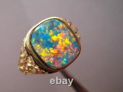 Men' s Opal Ring Solid 14 k Gold Nugget style Neon RED