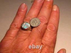 Men' s Opal Ring Solid 14 k Gold Nugget style Red and Blue