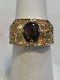 Men's Ring With Natural Black Star Sapphire 1.70 Ct 14k Gold Nugget Sz 7.5