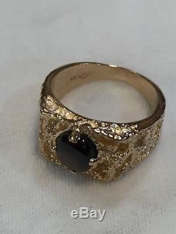 Men's Ring with Natural Black Star Sapphire 1.70 CT 14k Gold Nugget sz 7.5