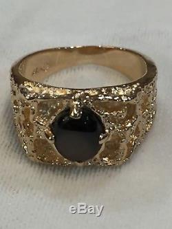 Men's Ring with Natural Black Star Sapphire 1.70 CT 14k Gold Nugget sz 7.5