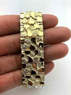 Men's Solid 10K Yellow Gold Over Nugget Bracelet Adjustable 8 18.5mm 41.2 grams