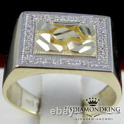 Men's Two Tone Real 100% 10k Yellow Gold Nugget Cz Ring Band 5.4 Grams Sz 10 New