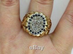 Mens 10K Yellow Gold 3/4ct Diamond & Natural Sapphire Nugget Ring Sz 13 (12.29g)
