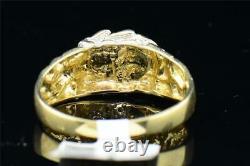 Mens 10K Yellow Gold Nugget Style Round Cut Diamond Engagement Ring Wedding Band