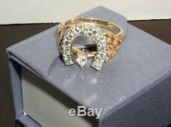 Mens Custom Made 14KT Gold GHSI-1 1.30 CTW DIAMOND NUGGET HORSESHOE Ring Size 12