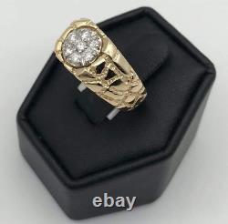 Mens Diamond Nugget Style crest 14k Yellow Gold Ring Size 10.25 Natural Diamond