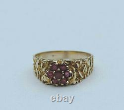 Mens Genuine Round Ruby Nugget Ring with 7 Rubies 10K Yellow Gold