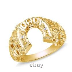 Mens Horseshoe Nugget DAD Ring Real Round Diamond Accent Solid 10k Yellow Gold