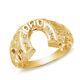 Mens Horseshoe Nugget Dad Ring Real Round Diamond Accent Solid 10k Yellow Gold