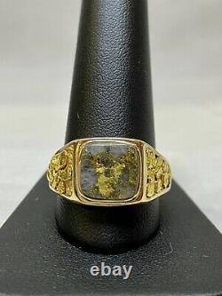 Mens Natural Gold in Quartz Custom Ring, 14Kt. With Natural Nuggets RM774MG(B)