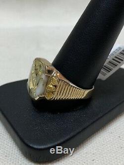 Mens Natural Gold in Quartz Custom Ring, 14Kt. With Natural Nuggets, RM794NQ(B)
