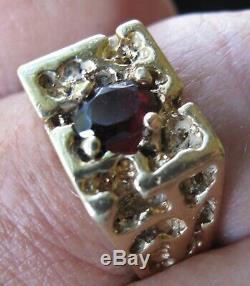 Mens Nugget Ring 14K Yellow Gold With Natural Oval Cut Dark Ruby 10 gram Size 12
