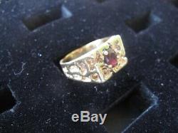 Mens Nugget Ring 14K Yellow Gold With Natural Oval Cut Dark Ruby 10 gram Size 12