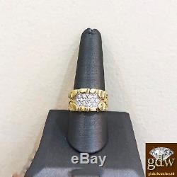 Mens Real 10 k Yellow Gold, Genuine Diamond Nugget Ring Band, Casual, Pinky N