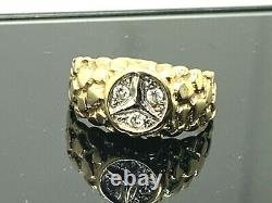Mercedes Benz Ring 14K Yellow Gold Logo Symbol Diamond Nugget Style Estate SZ 5