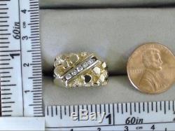NUGGET NATURAL DIAMOND STATEMENT RING BAND 14K GOLD 10.5g MEN SZ 6.5 (GP1010528)