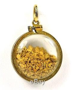 Natural 24k Gold Floating Loose Nugget Flakes Round Pendant 6.75 GRAMS 1 1/8