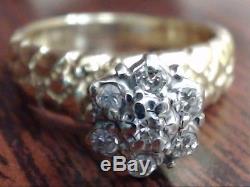 Natural 7 Diamond Cluster 0.32 Ctw Nugget Ring Real 14k Gold Sz 7.25 (i-1559)