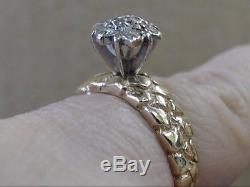 Natural 7 Diamond Cluster 0.32 Ctw Nugget Ring Real 14k Gold Sz 7.25 (i-1559)