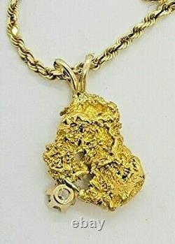 Natural Alaskan 22K Gold Nugget Pendant with a Diamond on 14k Gold 20 Chain