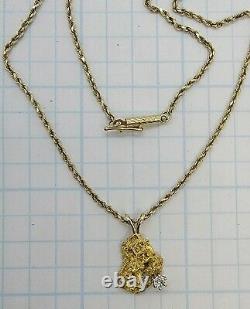Natural Alaskan 22K Gold Nugget Pendant with a Diamond on 14k Gold 20 Chain