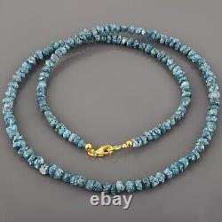 Natural Blue Diamond 4-5mm Rough Nuggets 18 Beads 925 Silver Chain Necklace AAA