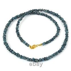 Natural Blue Diamond 4-5mm Rough Nuggets 18 Beads 925 Silver Chain Necklace AAA