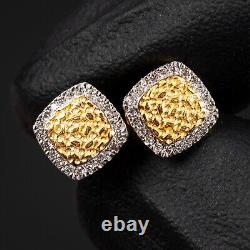Natural Diamond 0.19 Ct Iced Nugget Real 10K Yellow Gold Square Stud Earrings