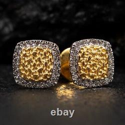 Natural Diamond Iced 0.19 Ct Nugget Real 10K Yellow Gold Square Stud Earrings
