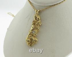 Natural Diamonds Solid 14k Yellow Gold Large Nugget Pendant 20 Necklace