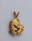 Natural Genuine Gold Nugget & Diamond Solitaire Pendant Yellow Gold Unisex